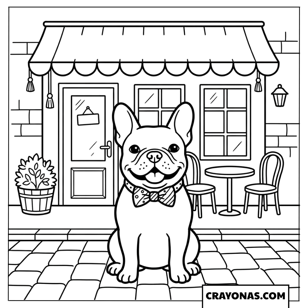 French Bulldog at Cafe Coloring Page