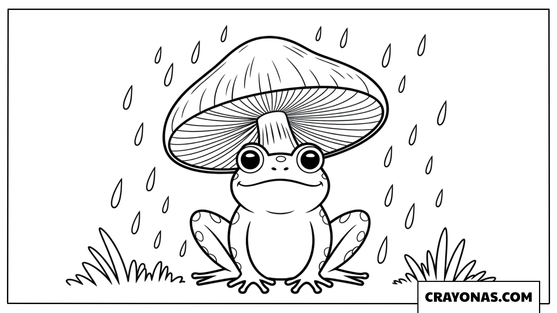 Frog Under Mushroom in Rain Coloring Page