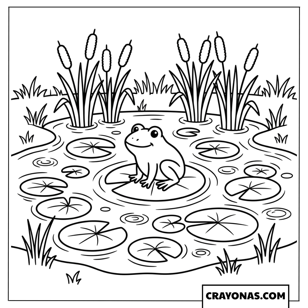 Frog on Lily Pad Pond Coloring Page