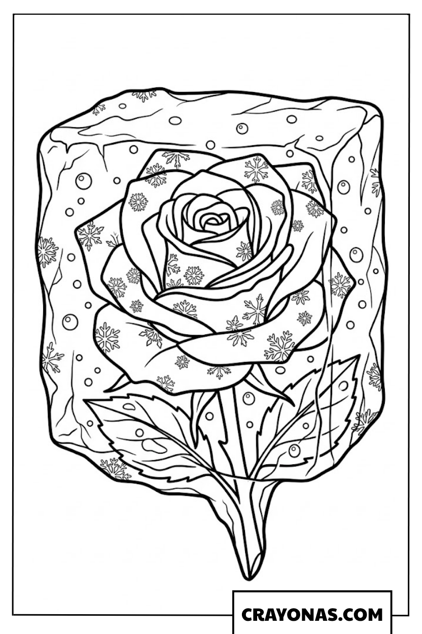 Frozen Rose Snowflake Coloring Page
