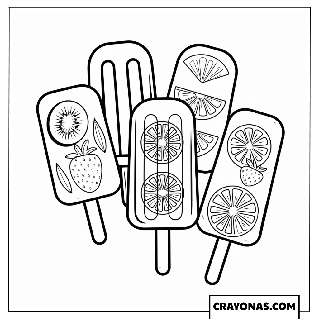 Fruit Popsicles Coloring Page