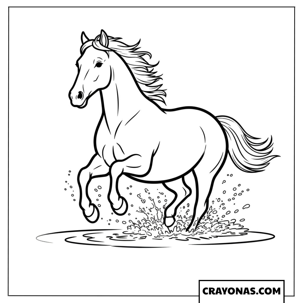 Galloping Horse in Water Coloring Page