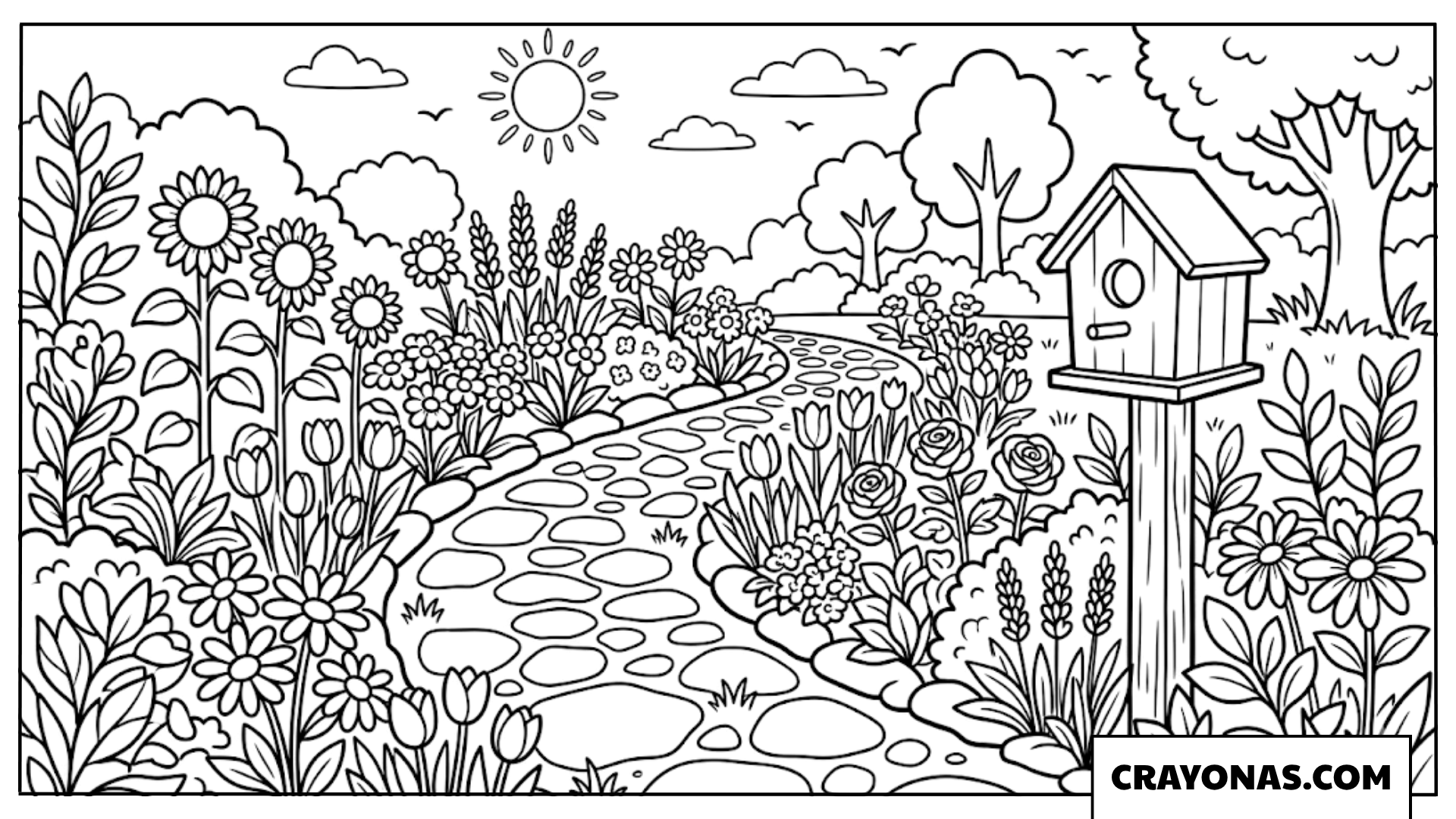 Garden Path with Birdhouse Coloring Page