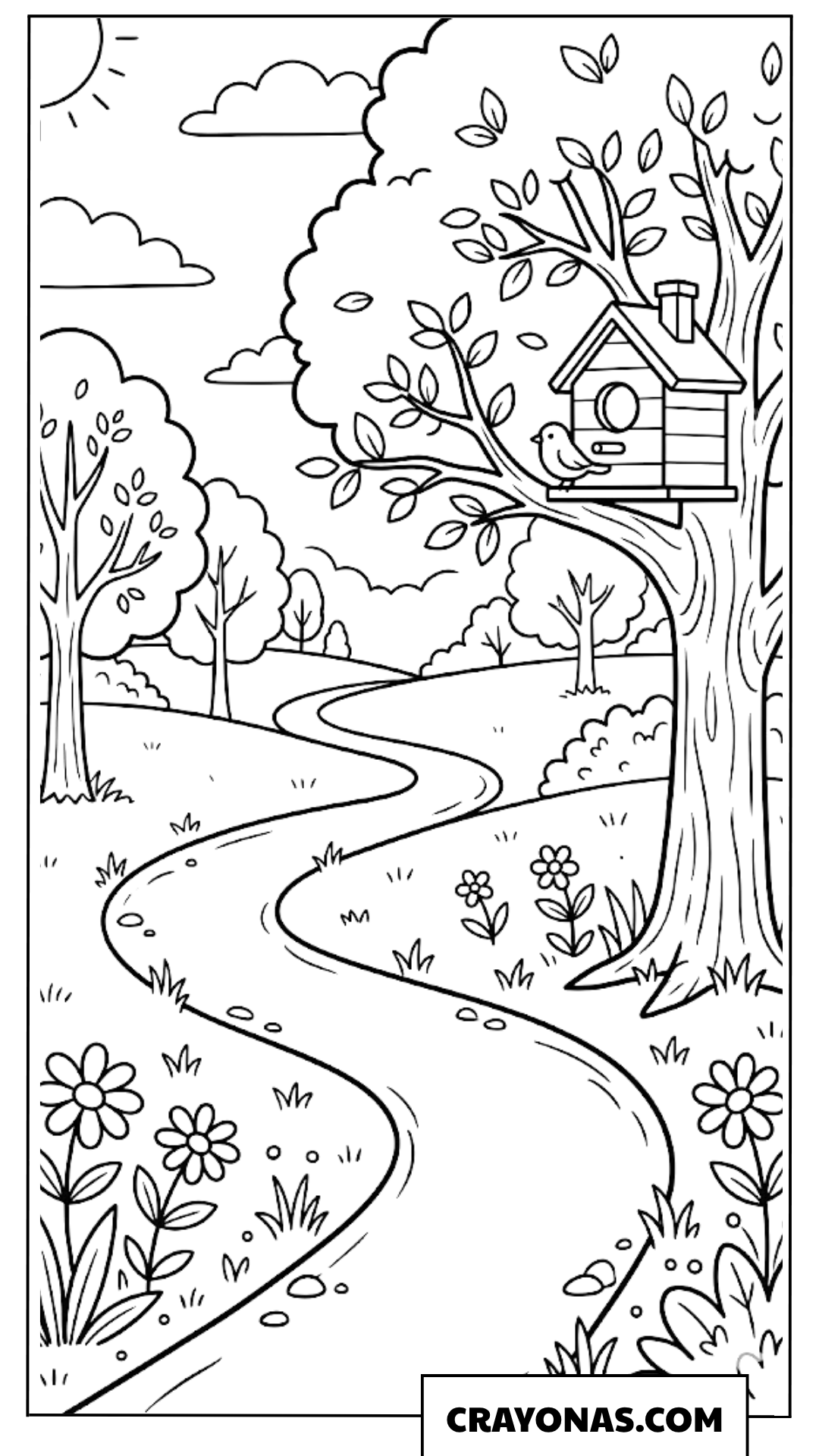 Garden Path with Birdhouse Coloring Page