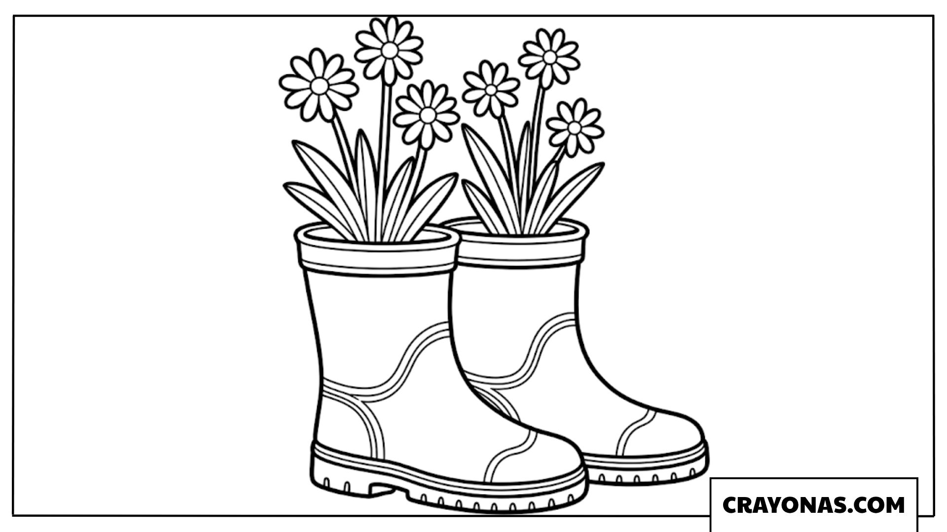 Gardening Boots with Flowers Coloring Page