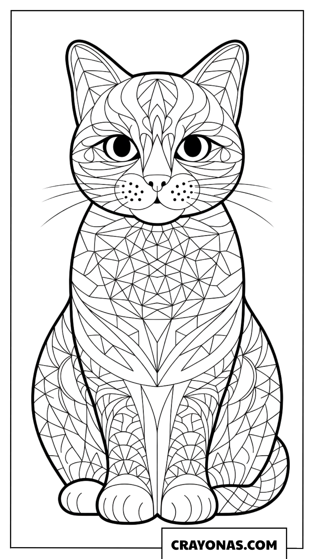 Geometric Cat Mandala Coloring Page