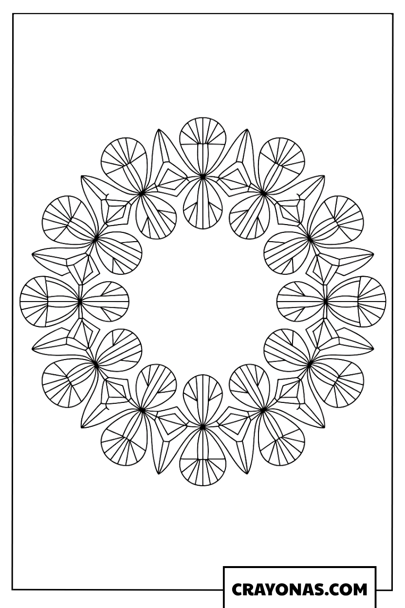 Geometric Floral Mandala Wreath Coloring Page