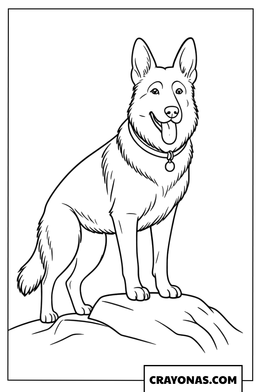 German Shepherd on Rock Coloring Page