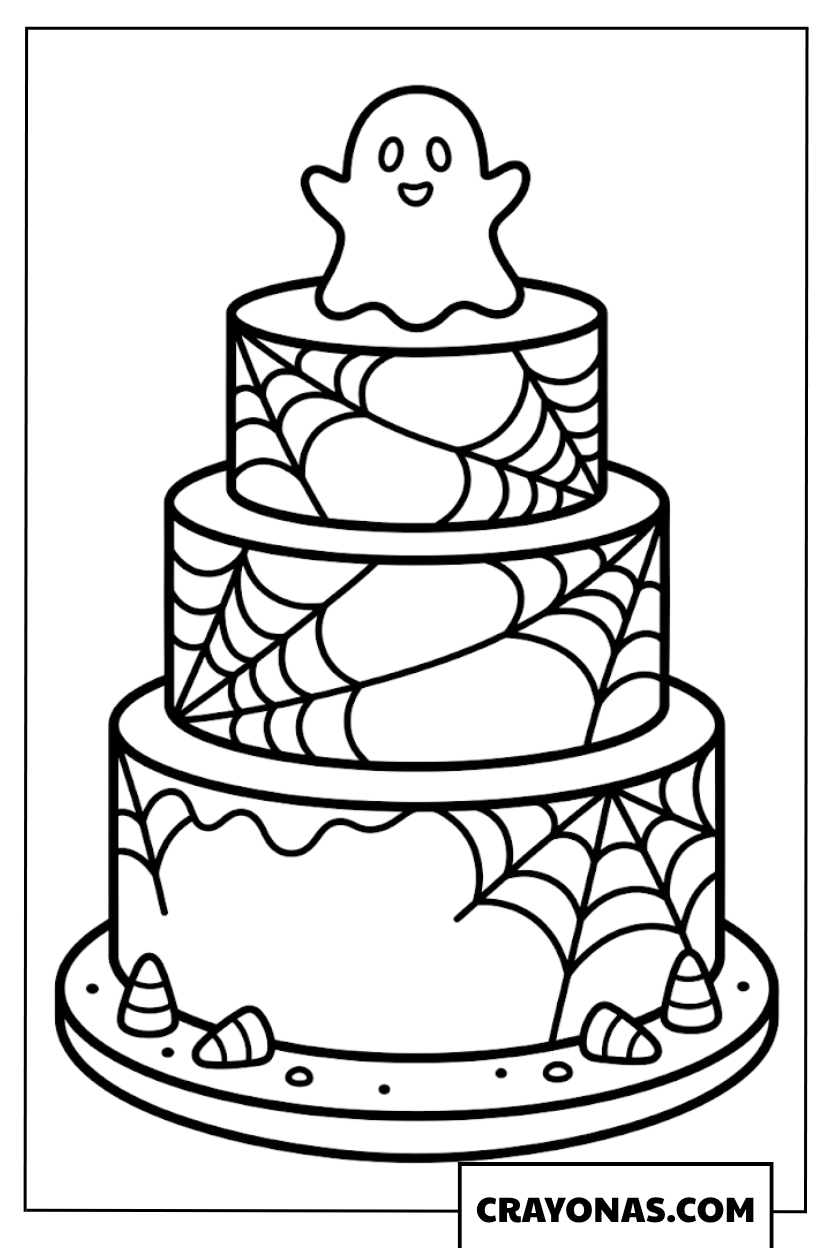 Ghost Halloween Cake Coloring Page