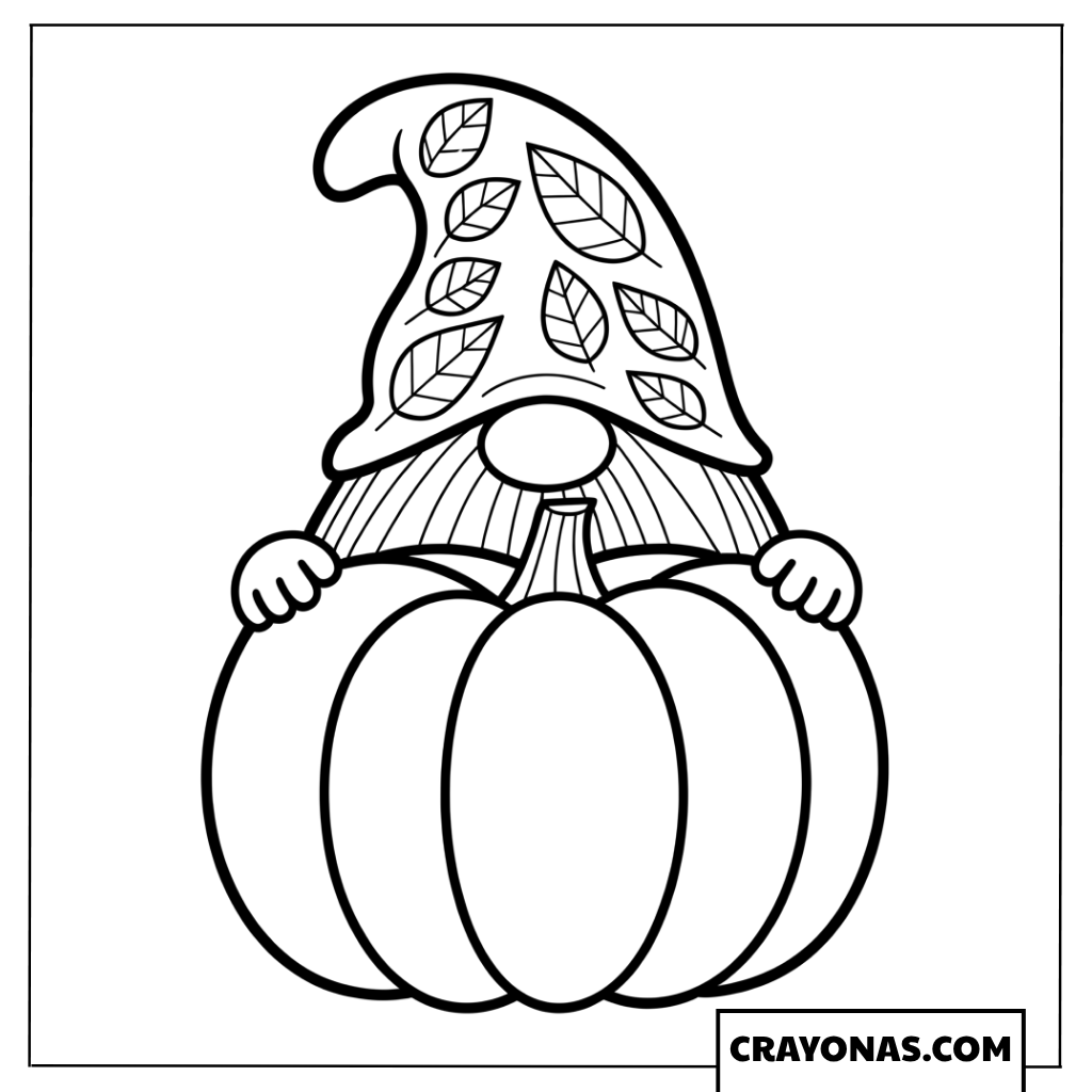 Gnome with Pumpkin Hat Fall Coloring Page