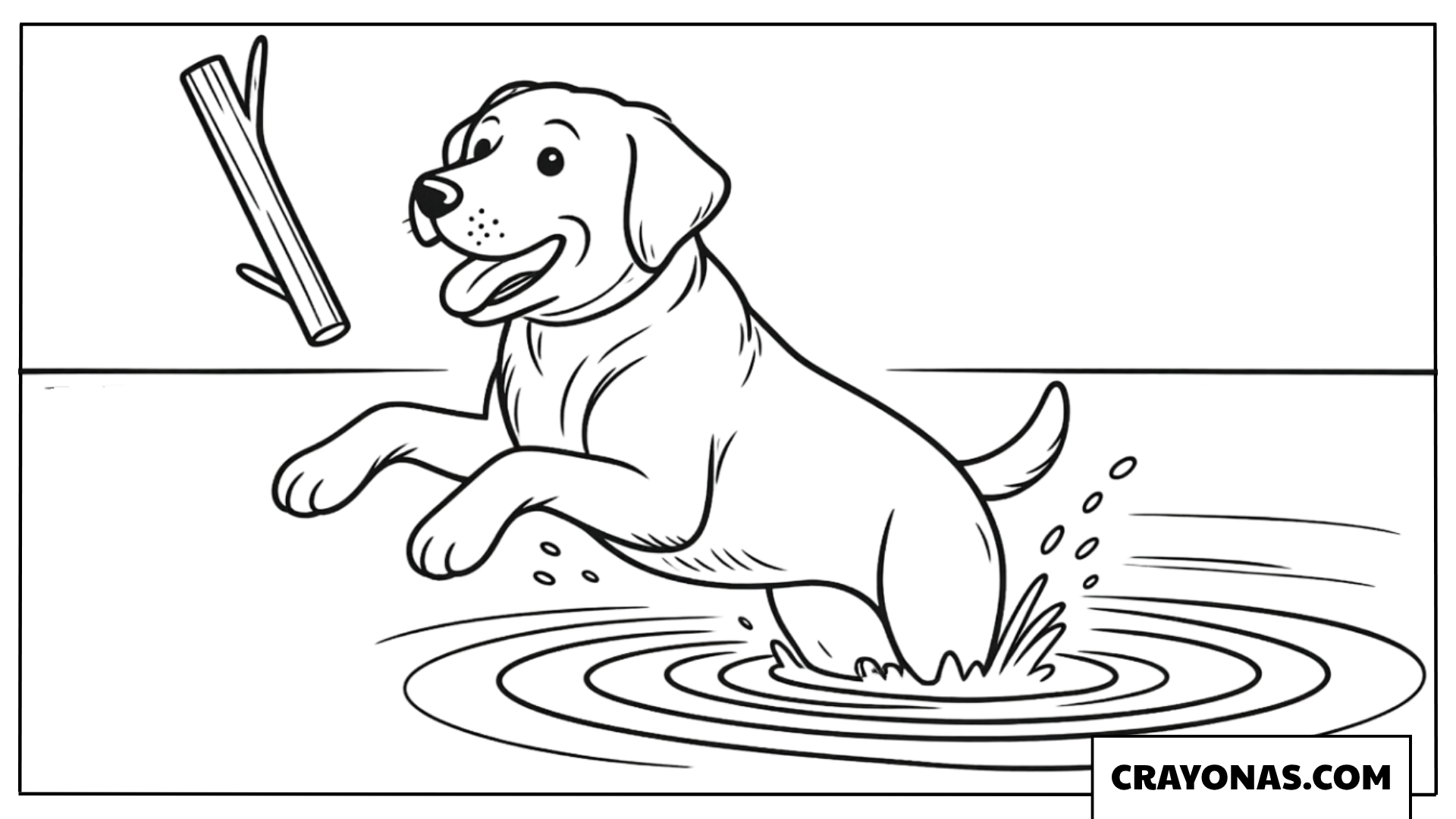Golden Retriever Playing in Water Coloring Page