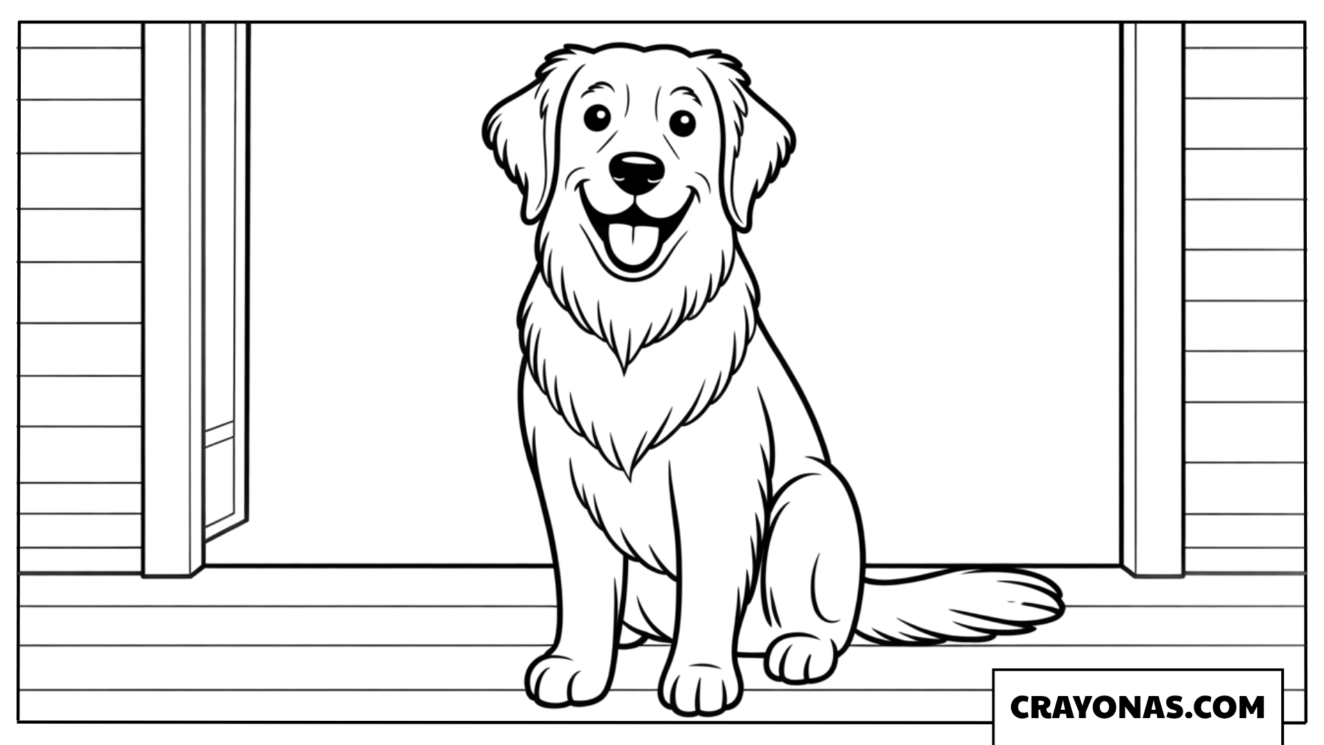 Golden Retriever on Porch Coloring Page