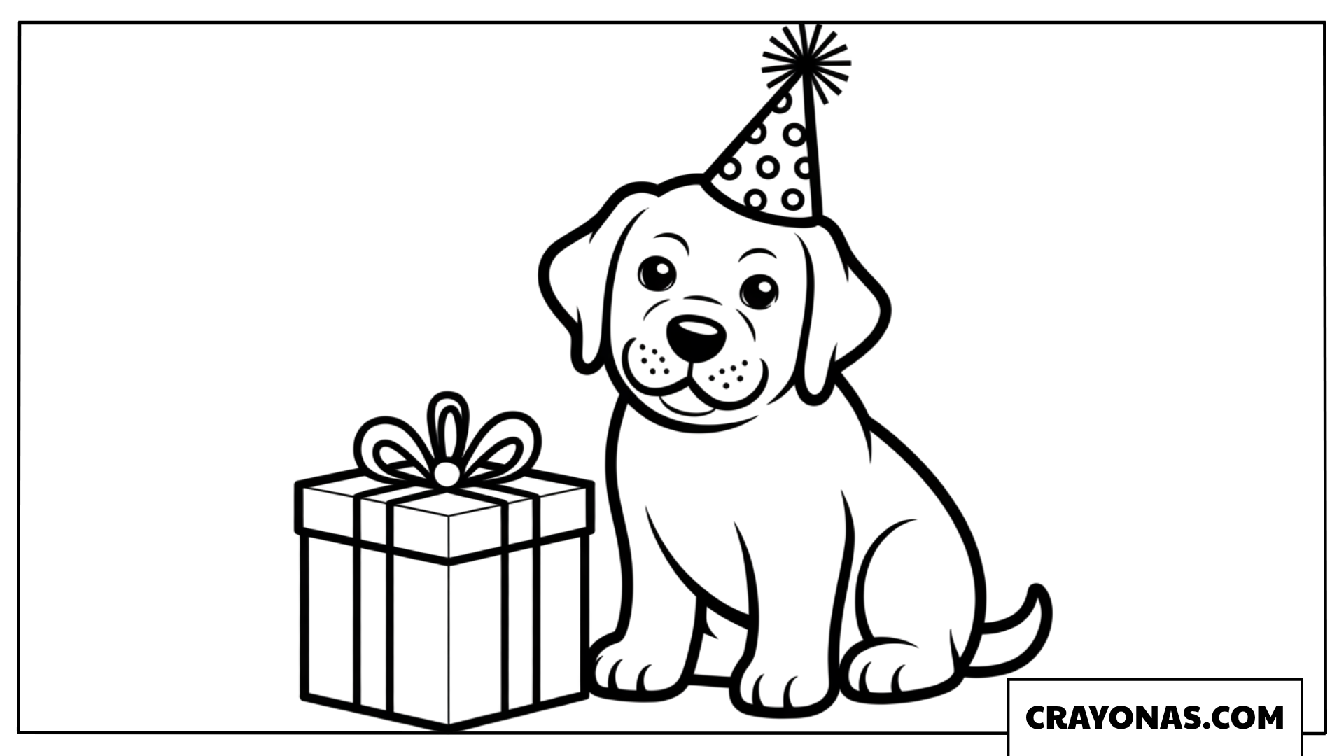 Golden Retriever with Birthday Gift Coloring Page