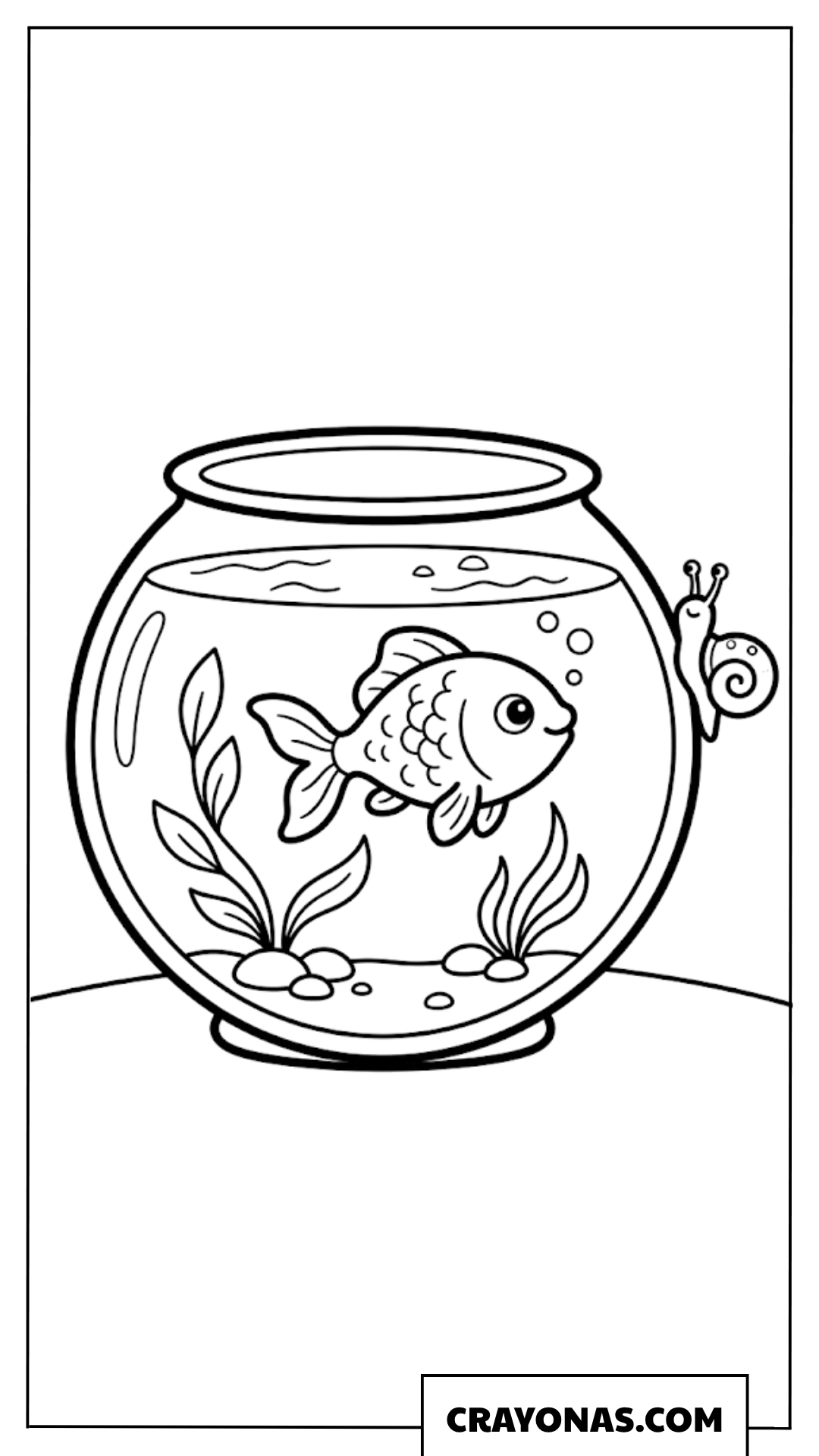Goldfish and Snail in Bowl Coloring Page