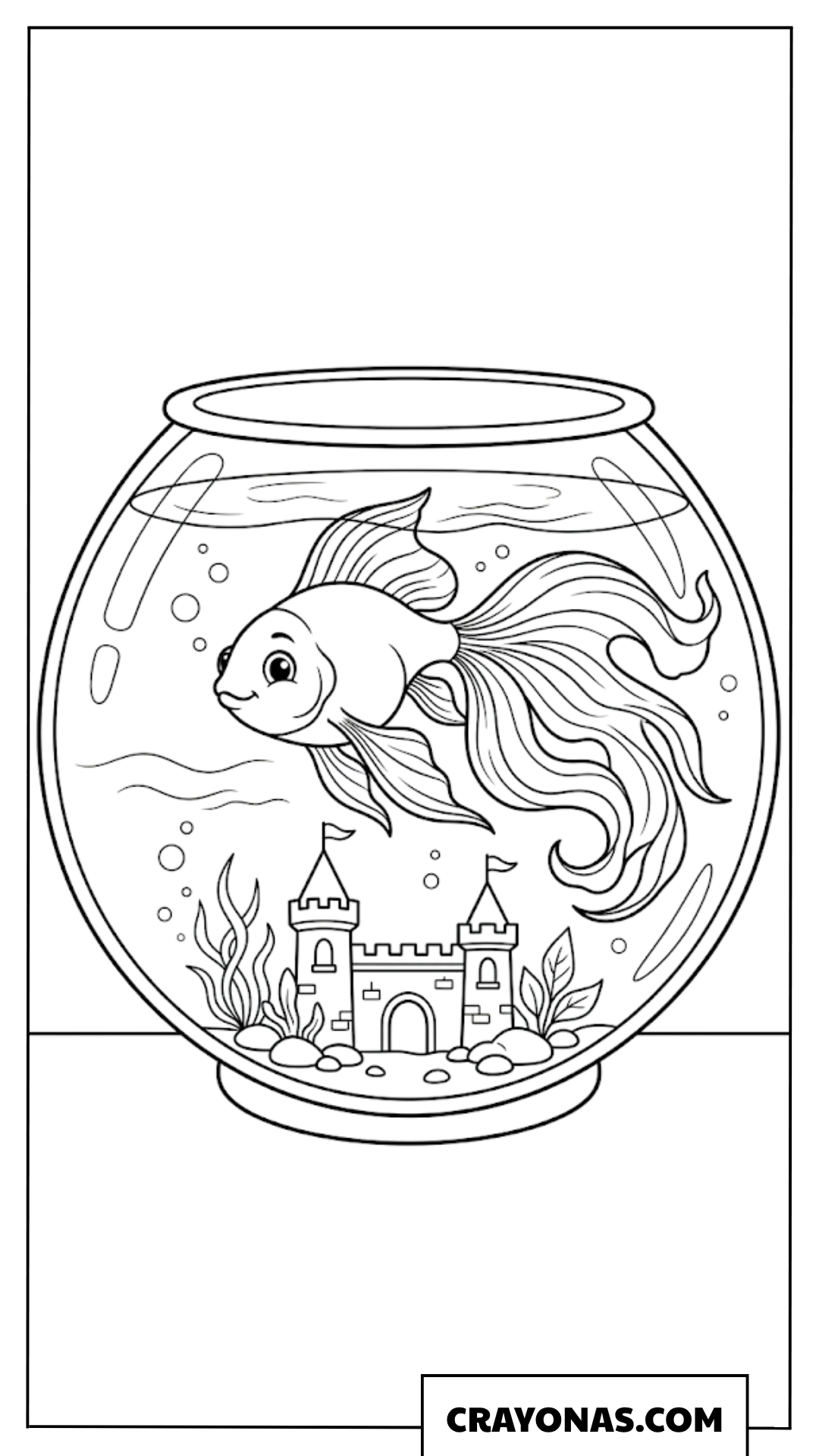 Goldfish in Bowl with Castle Coloring Page