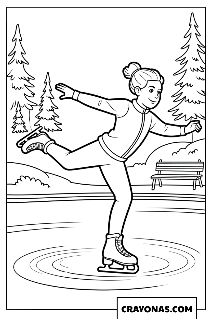 Graceful Girl Ice Skating Coloring Page