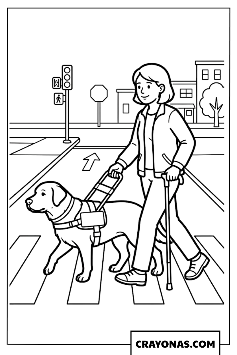 Guide Dog Helping Owner Coloring Page