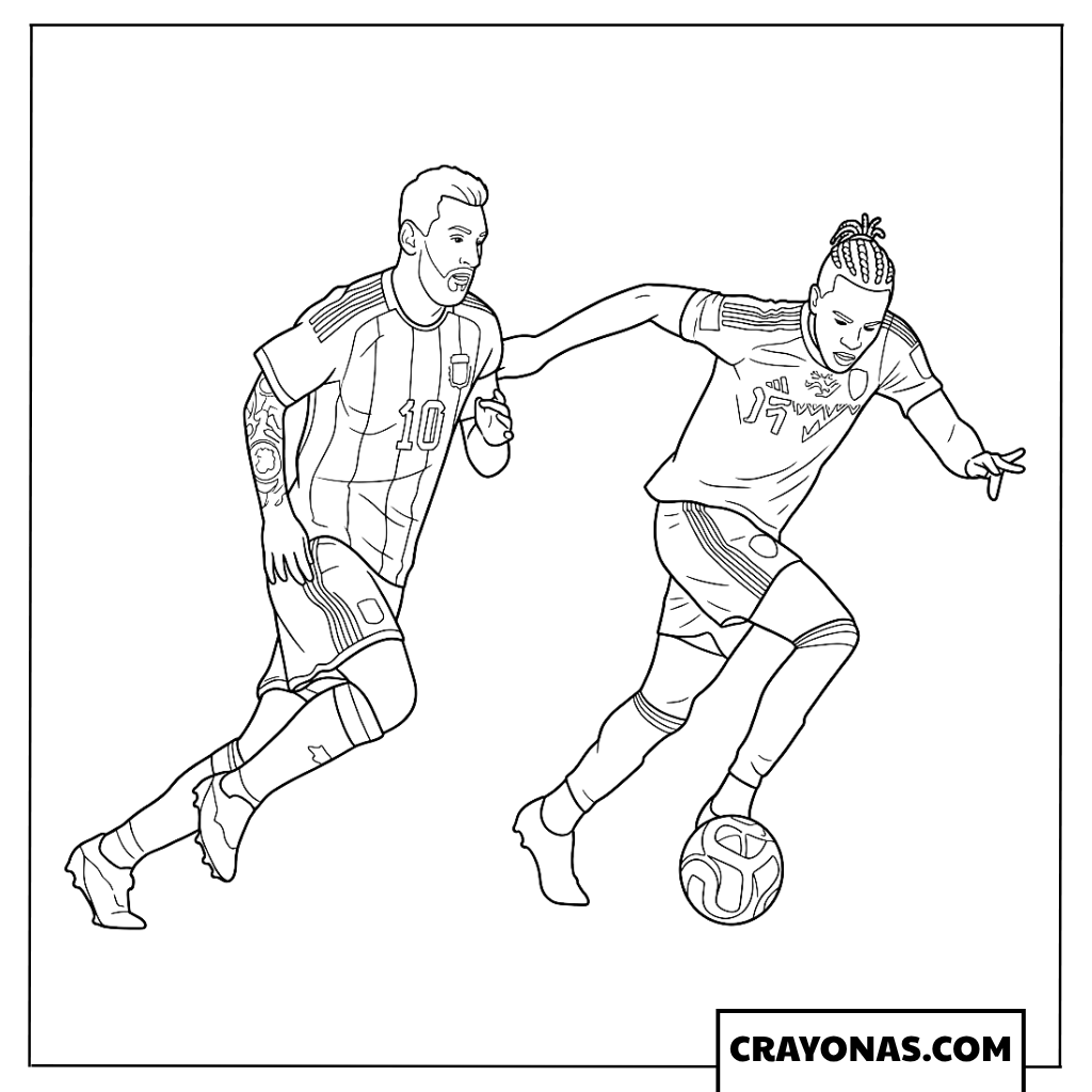Hadj Moussa Dribbling Past Messi Coloring Page