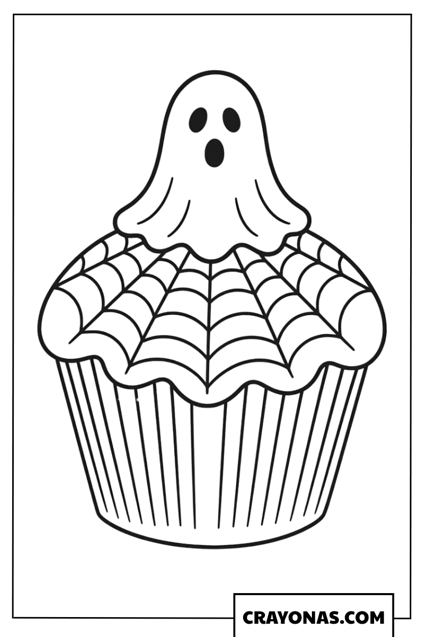 Halloween Ghost Cupcake Coloring Page