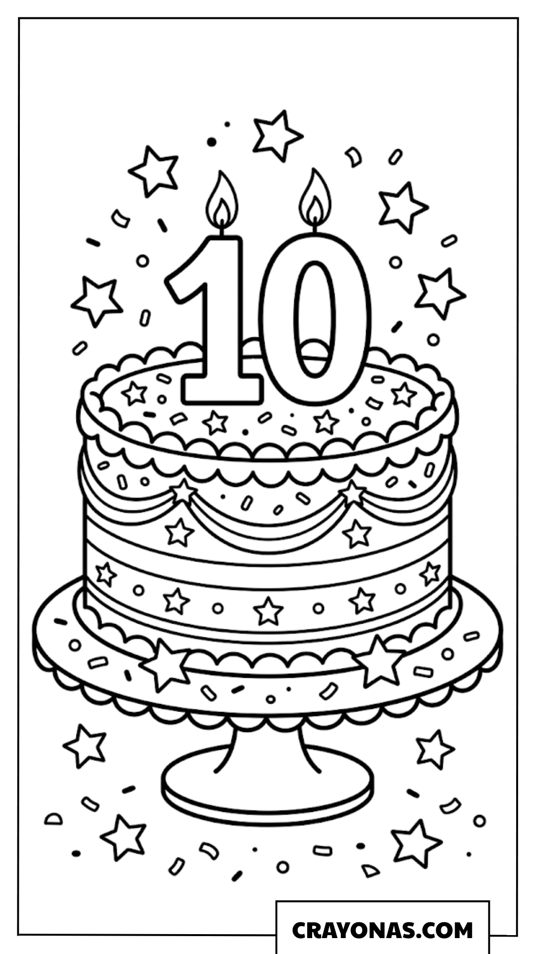 Happy 10th Birthday Cake Coloring Page