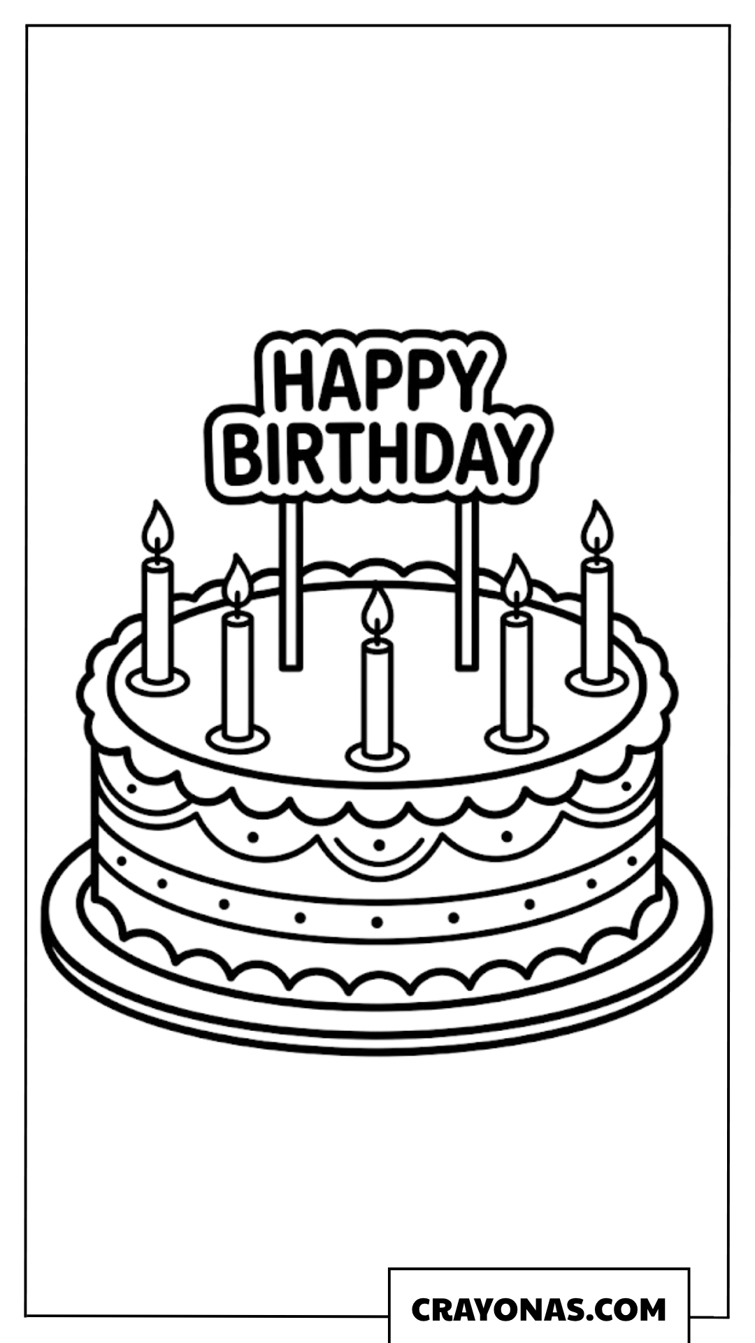 Happy Birthday Cake with Topper Coloring Page