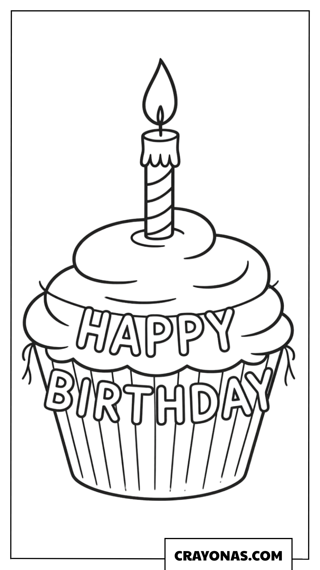 Happy Birthday Cupcake Coloring Page