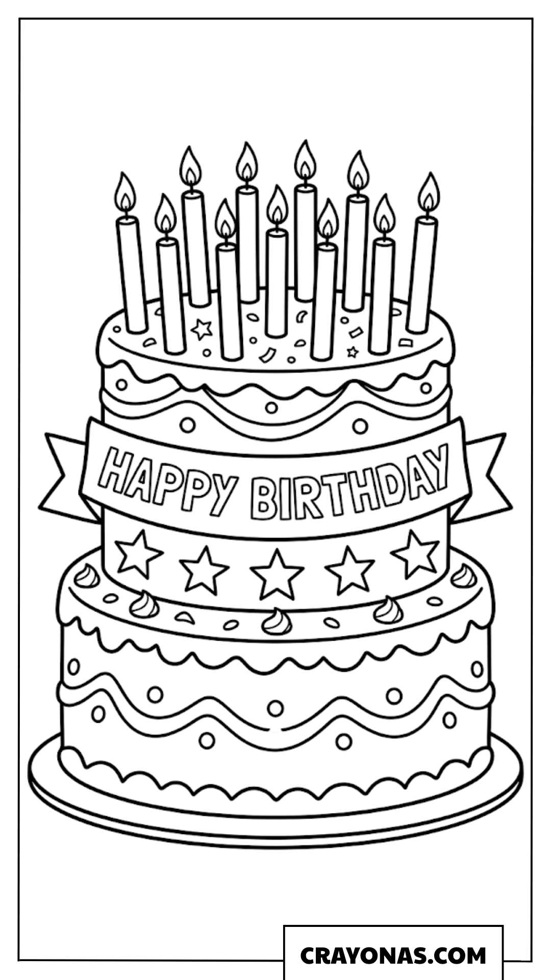 Happy Birthday Three-Tier Cake Coloring Page