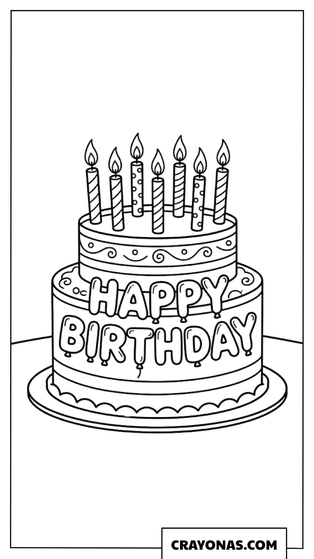Happy Birthday Two-Tier Cake Coloring Page