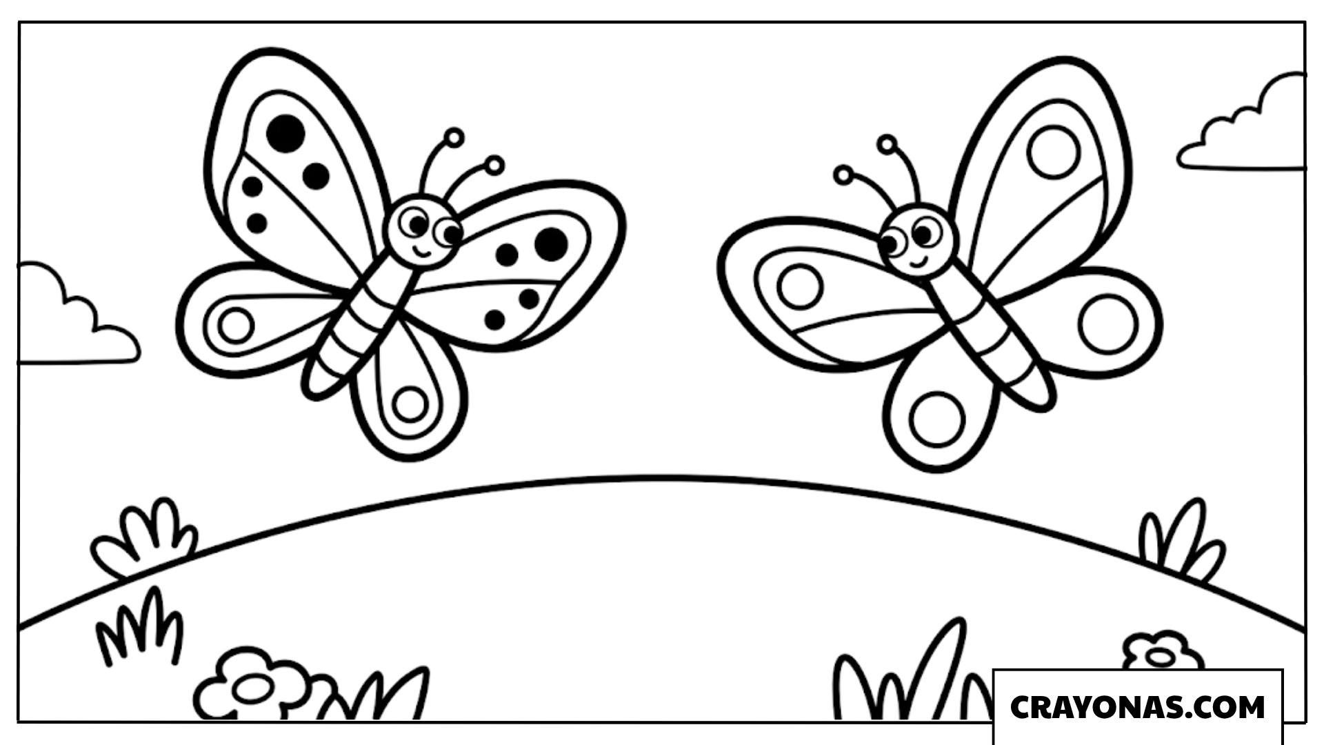 Happy Butterflies Spring Scene Coloring Page