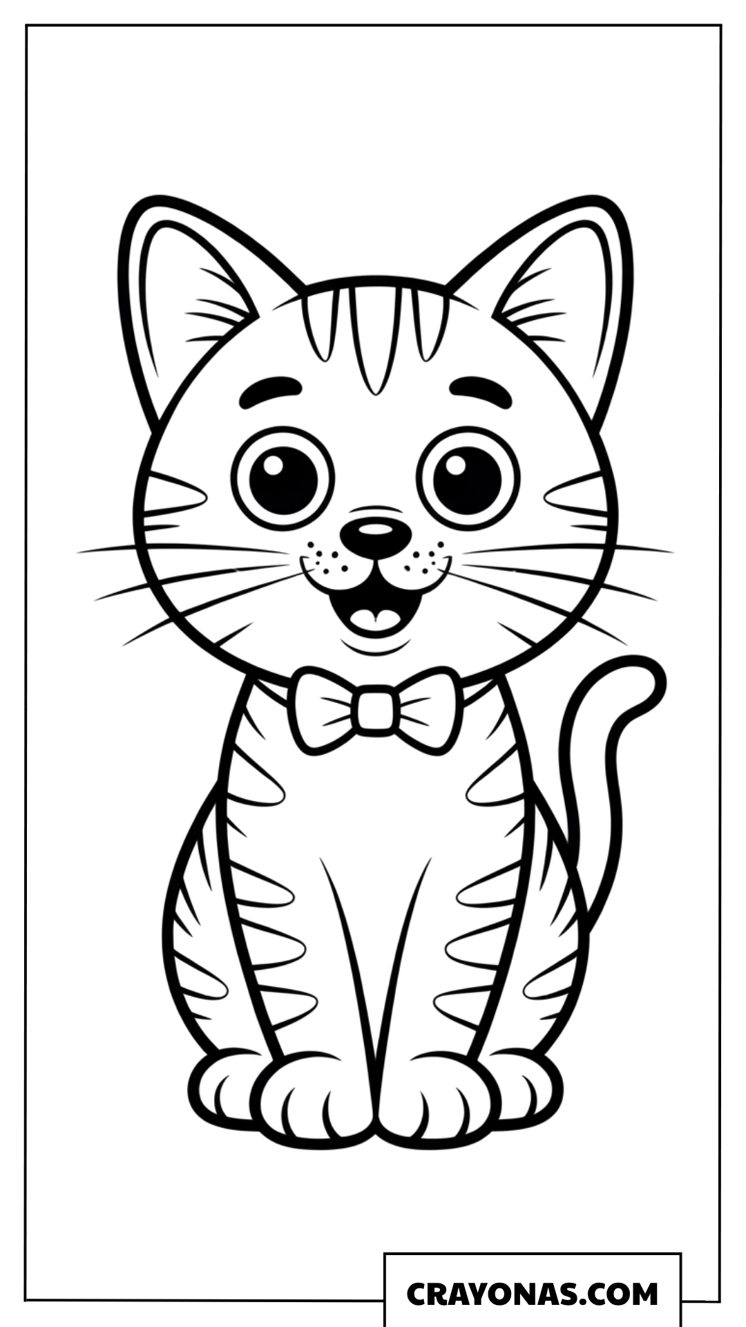 Happy Cat with Bow Tie Coloring Page