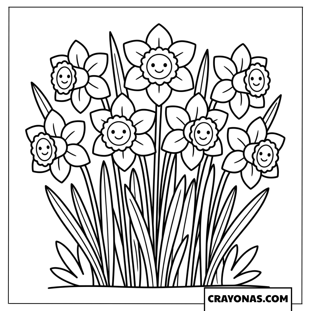 Happy Daffodils Coloring Page