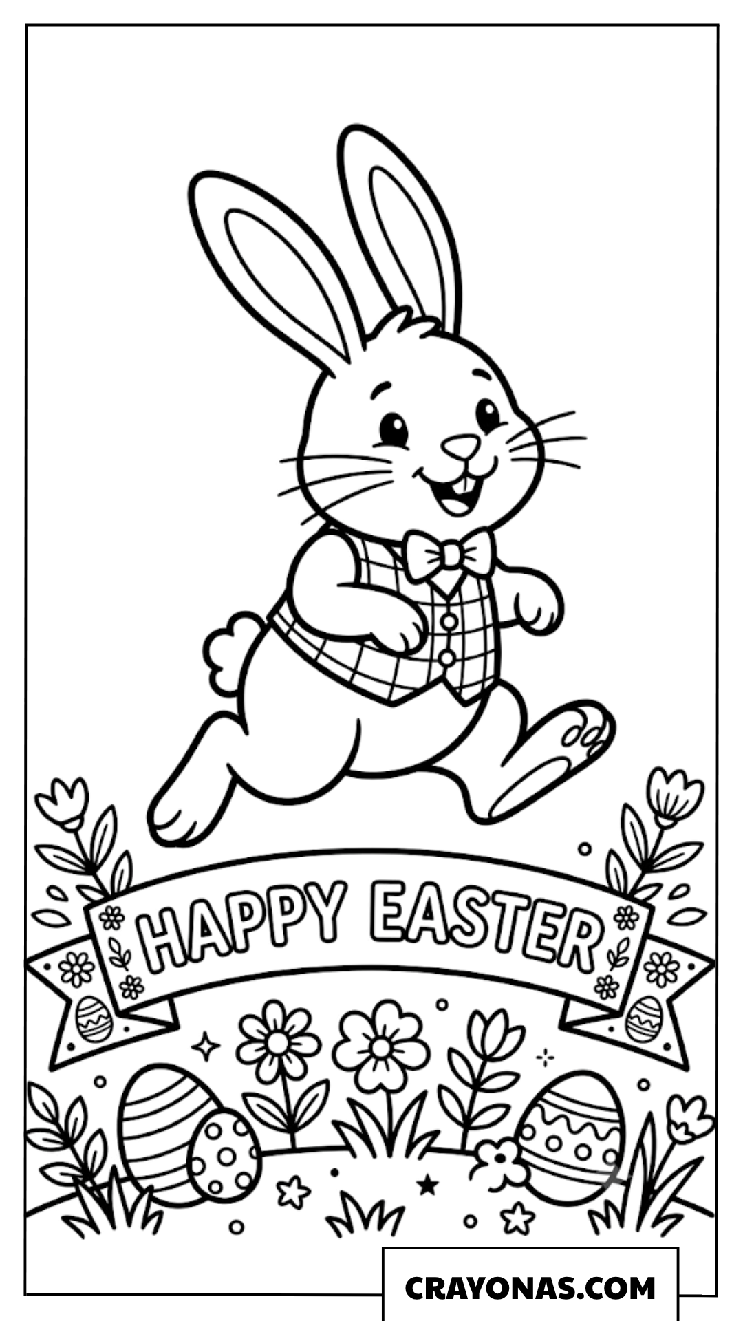 Happy Easter Bunny with Banner Coloring Page