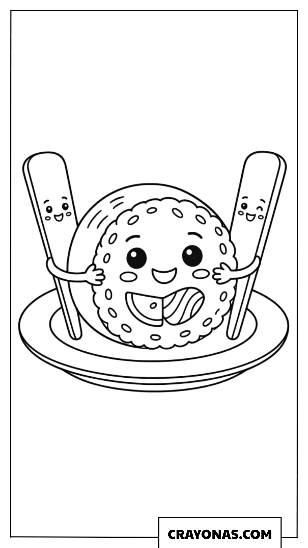 Happy Onigiri with Chopsticks Coloring Page