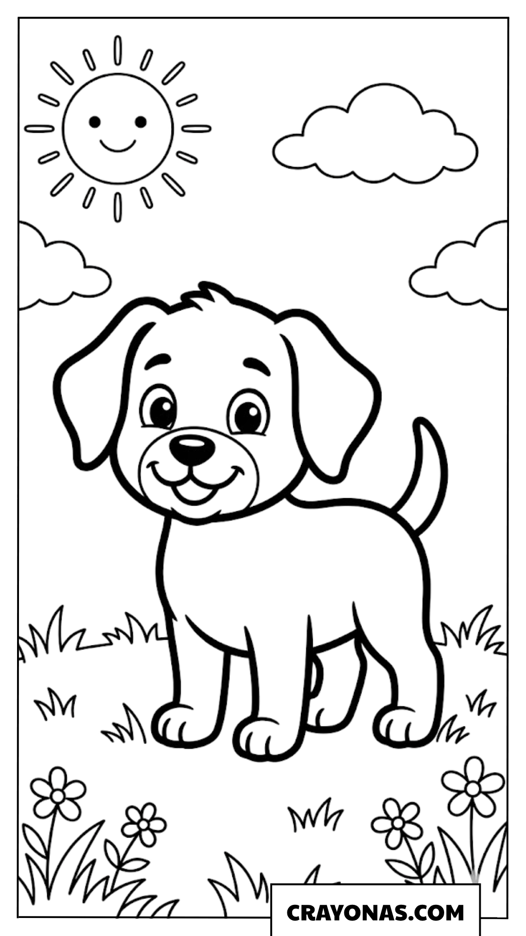 Happy Puppy in Sunny Garden Coloring Page