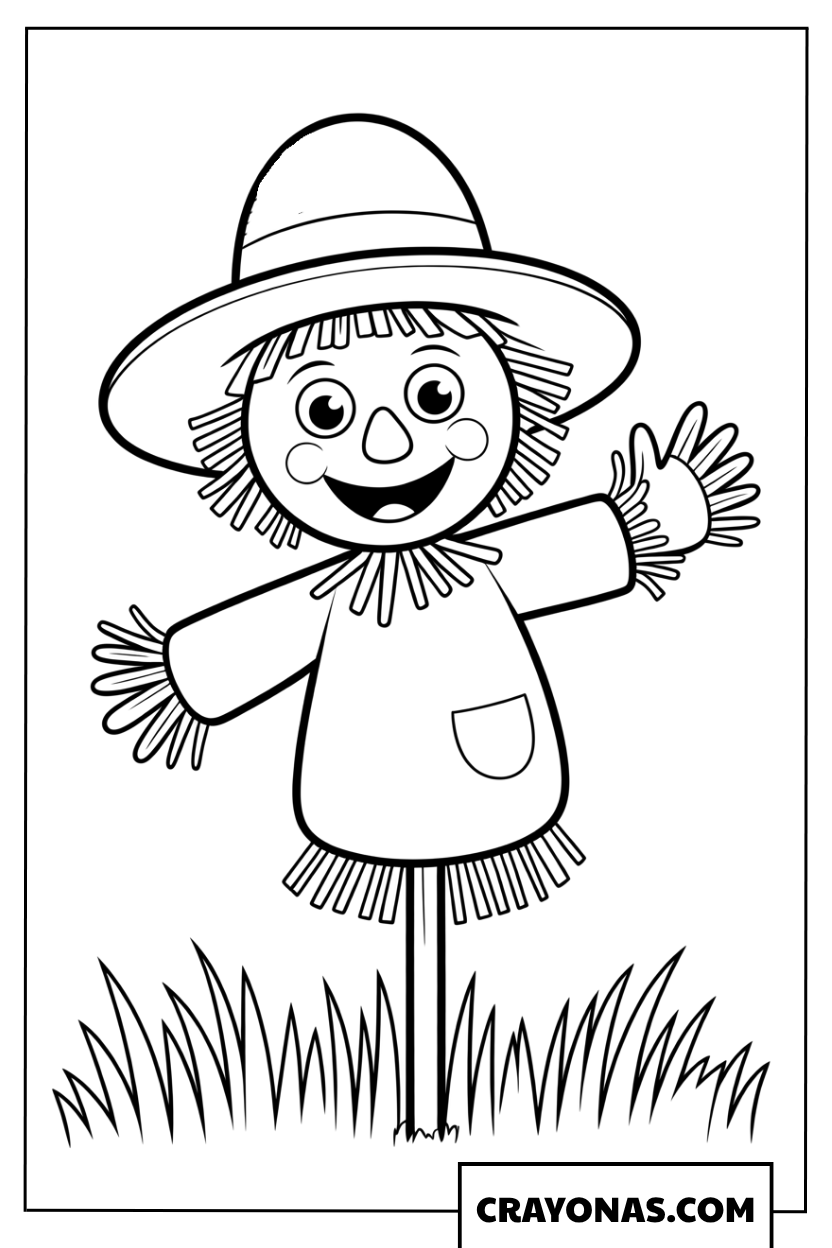 Happy Scarecrow Fall Coloring Page