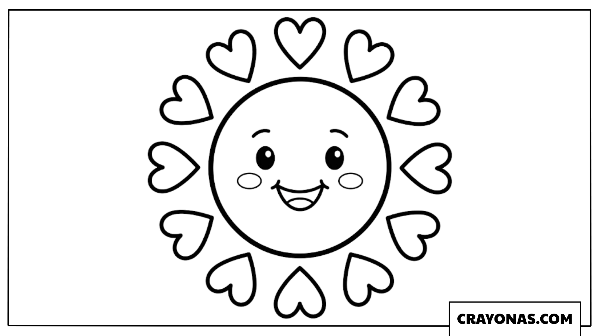 Happy Sun and Hearts Coloring Page