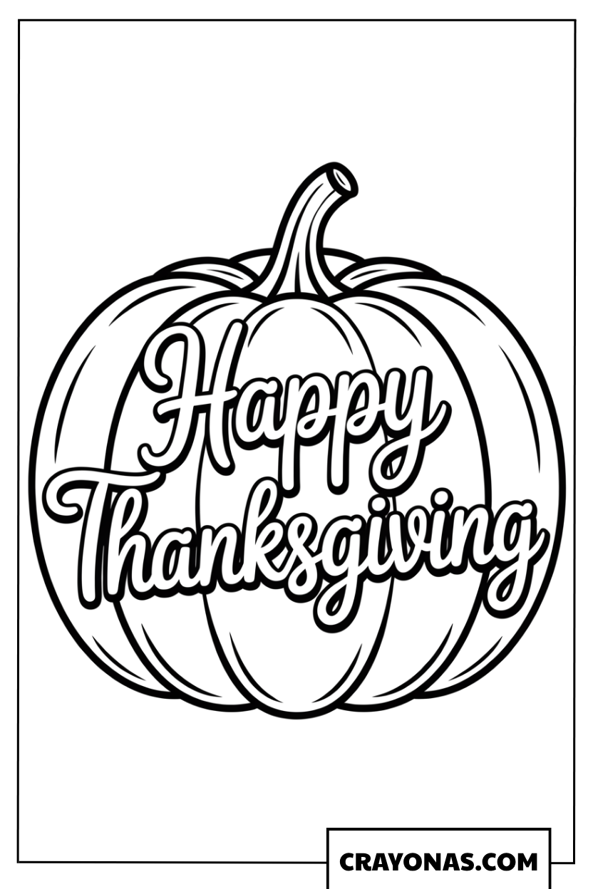 Happy Thanksgiving Pumpkin Coloring Page