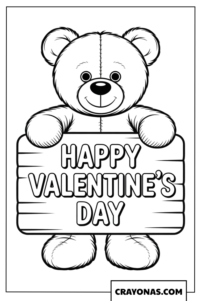 Happy Valentine's Day Teddy Bears Coloring Page
