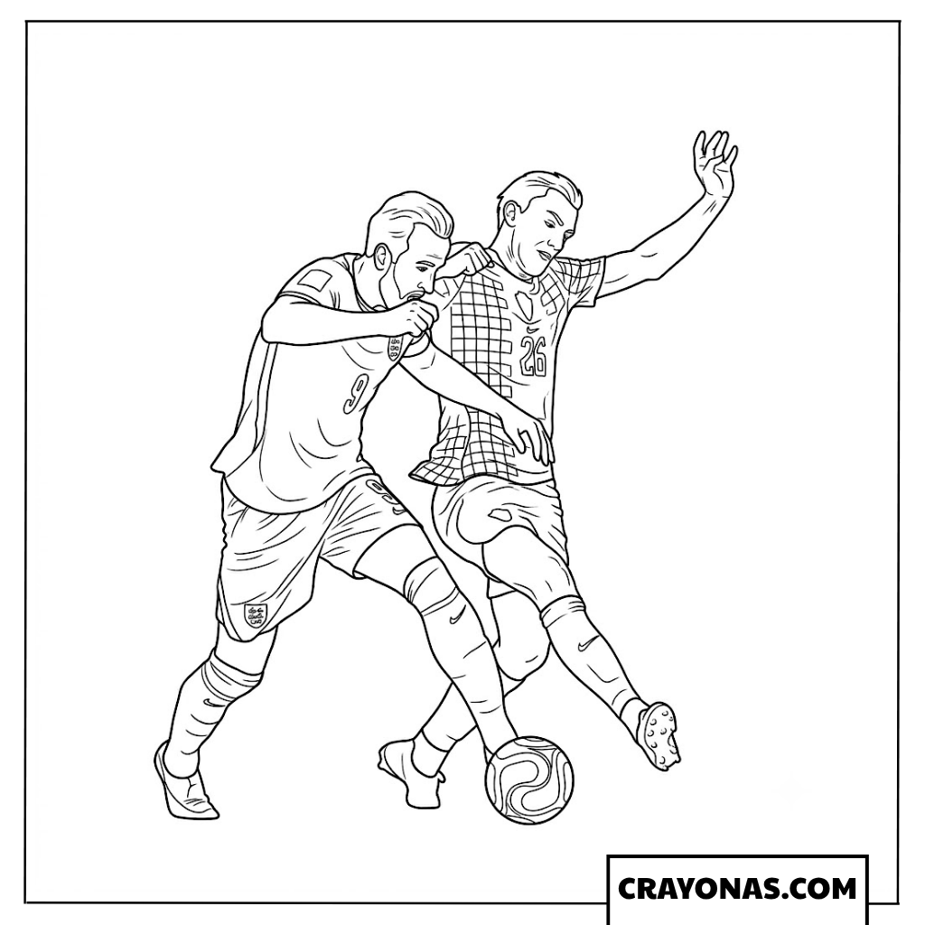 Harry Kane vs Petar Musa Ball Battle England vs Croatia World Cup 2026 Coloring Page