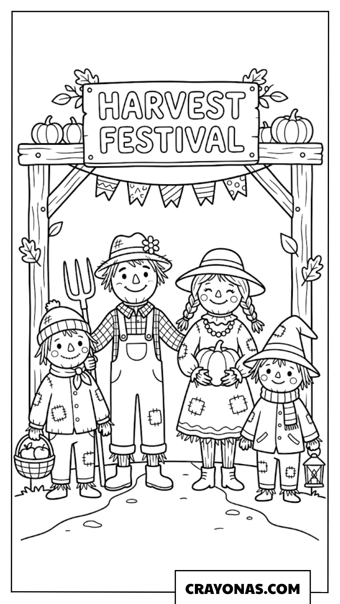 Harvest Festival Scarecrow Family Coloring Page