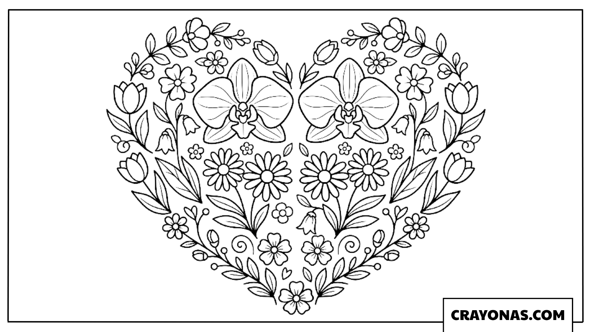 Heart Bouquet with Sunflowers Coloring Page