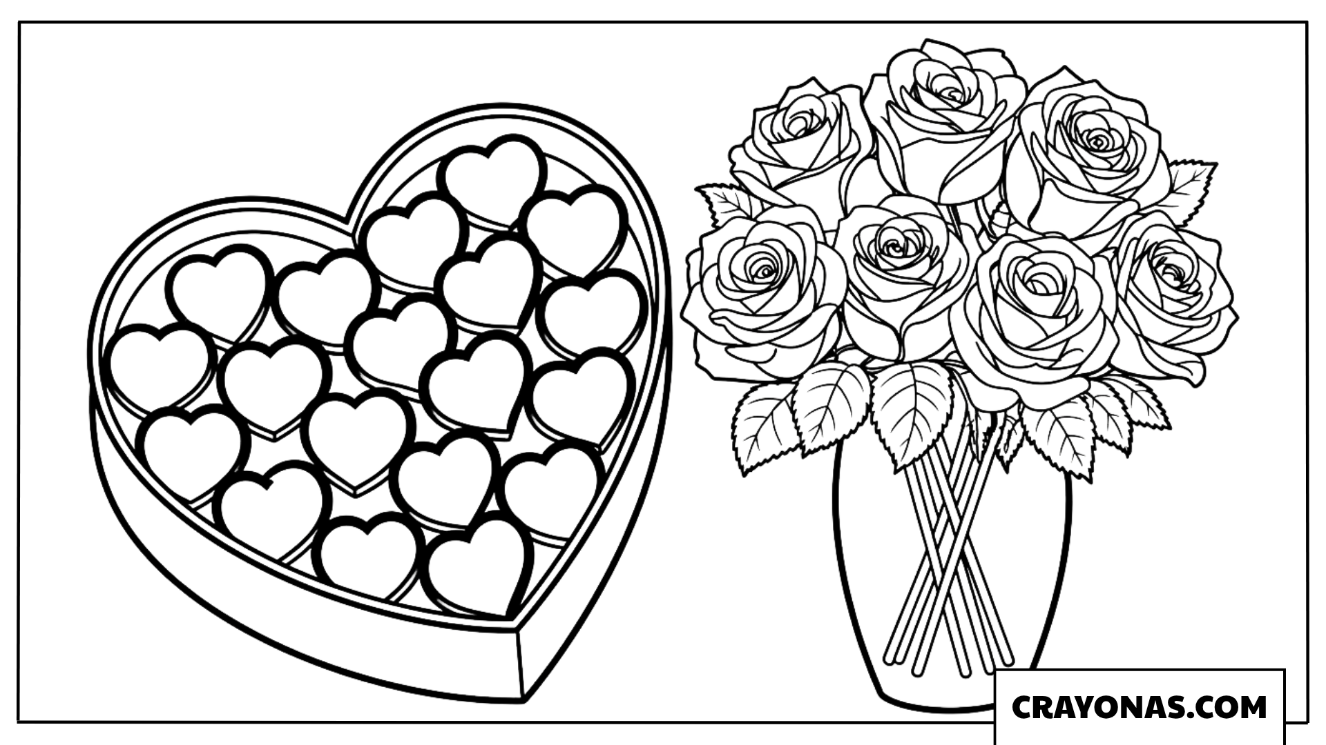 Heart Box with Roses Coloring Page