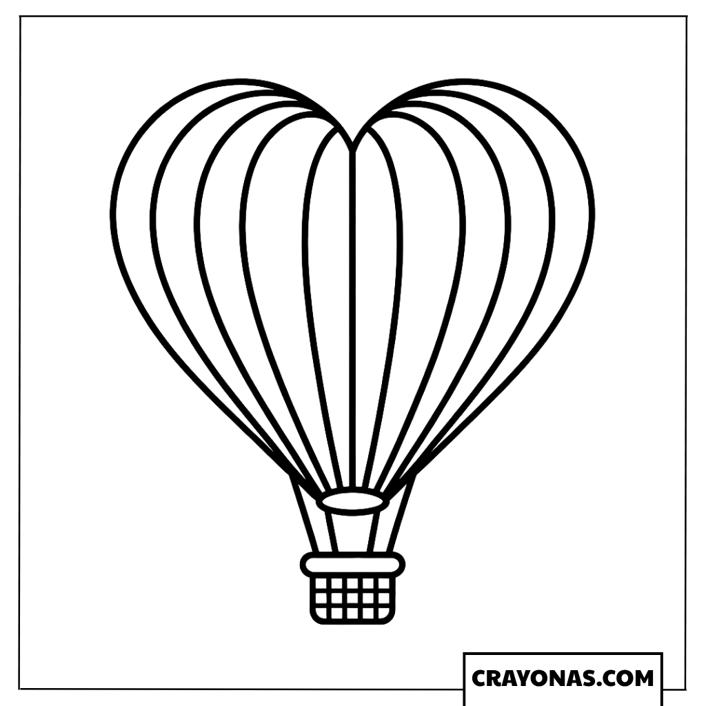 Heart Hot Air Balloon Coloring Page