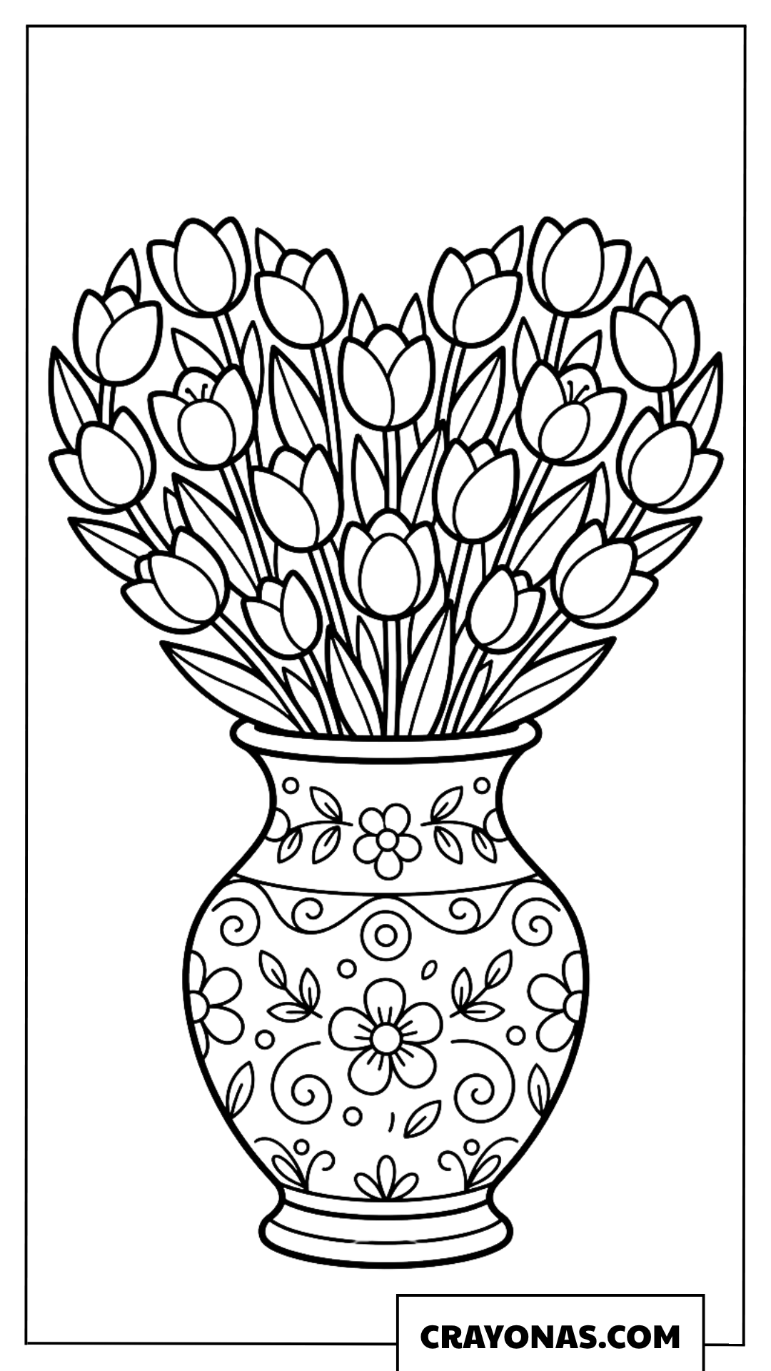 Heart Vase with Tulips Coloring Page