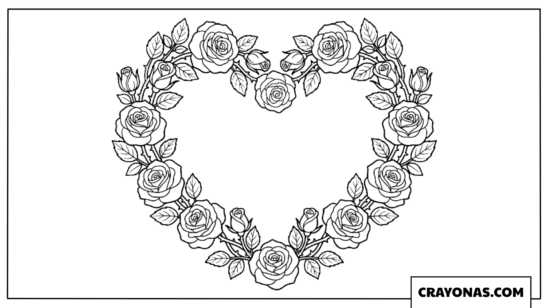 Heart Wreath with Roses Coloring Page