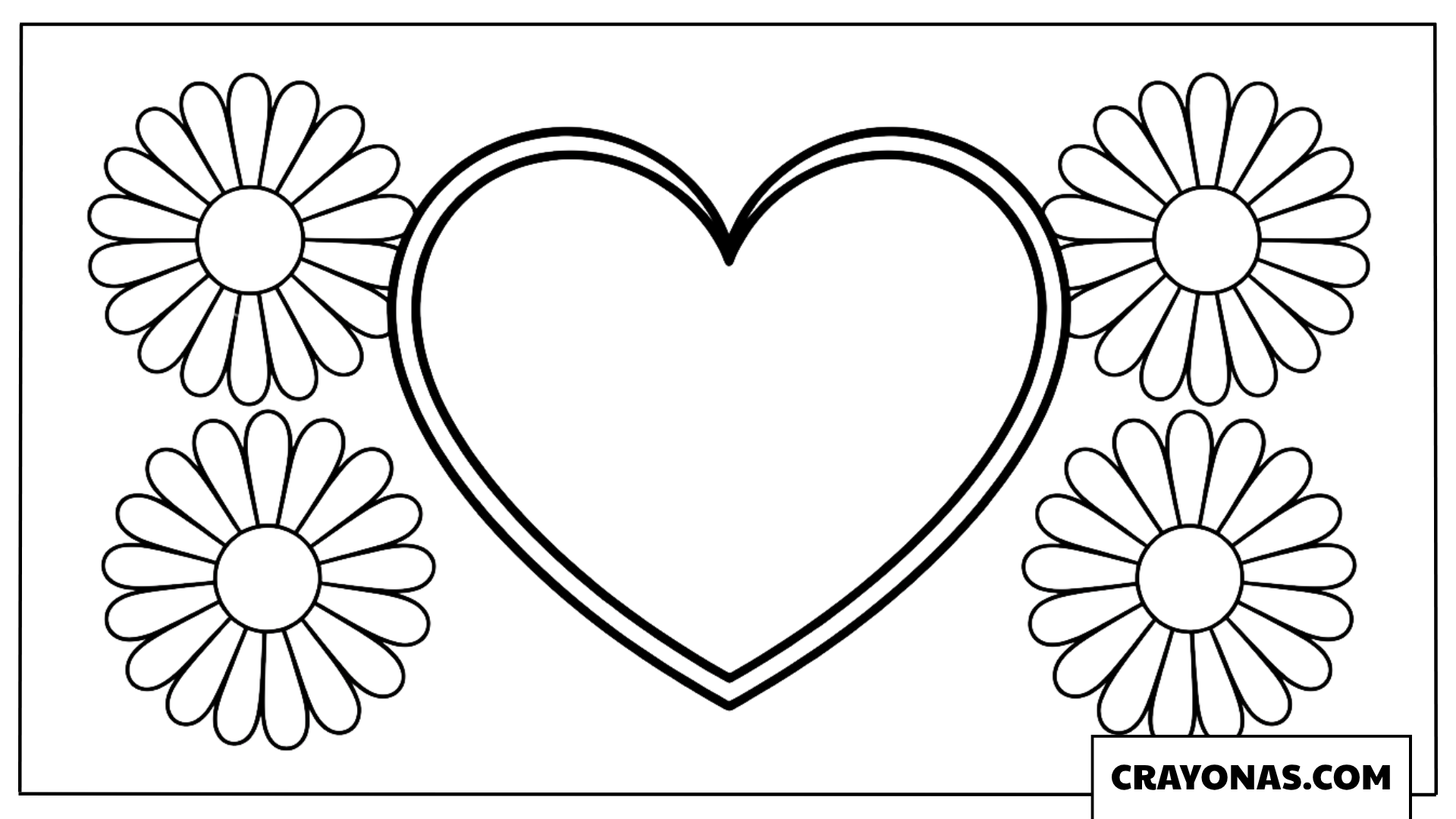 Heart with Daisy Flowers Coloring Page