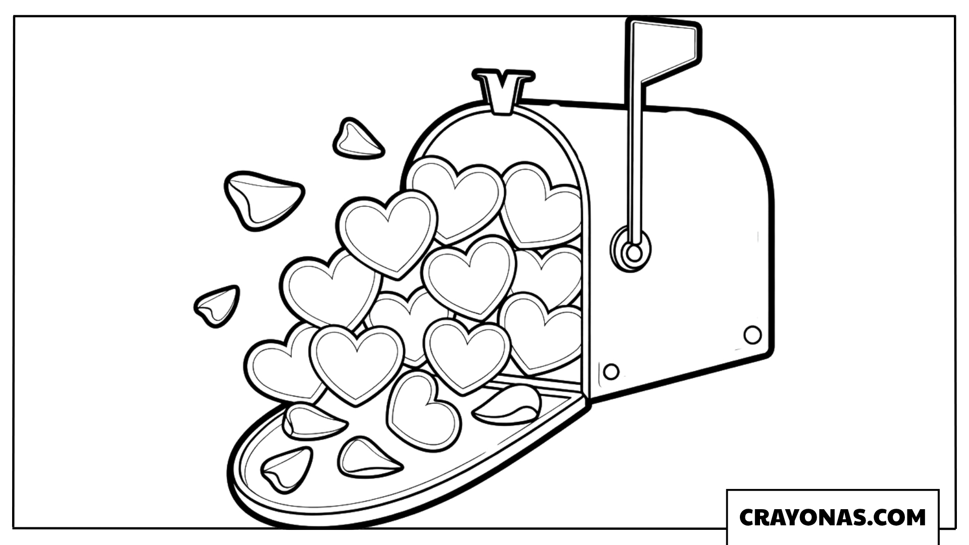 Hearts Pouring from Mailbox Coloring Page