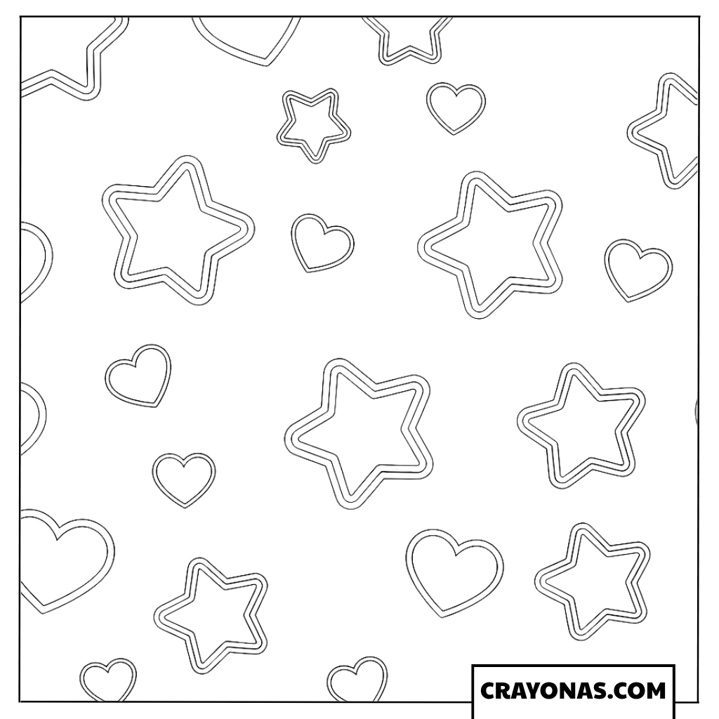 Hearts and Stars Pattern Coloring Page