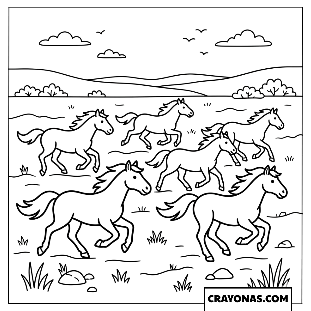 Herd of Running Horses Coloring Page