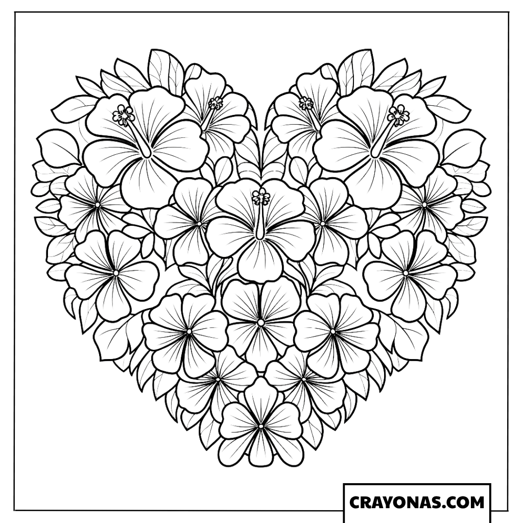 Hibiscus Heart Mandala Coloring Page